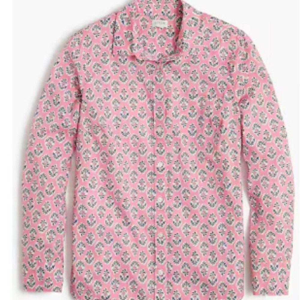 J. Crew Factory Block Print Floral Signature Fit Cotton Shirt, Sz XS